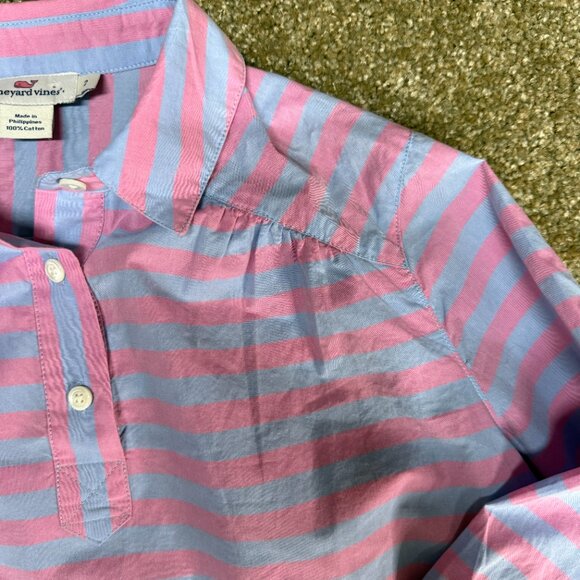 Vineyard Vines Collar Henley Shirt Blouse Womens 2 Pink Magenta Stripe Coast - Picture 8 of 14